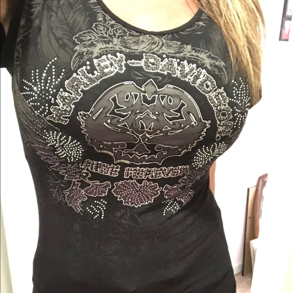 Harley Davidson RARE NWOT rhinestone BLING scull feathers wings design! SEXY!! - Picture 15 of 17